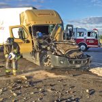 Intersection site of two semi crash