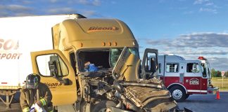 Intersection site of two semi crash