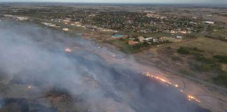 Firefighters battle large grass fire on edge of city