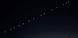 Night sky over Melville filled up with satellites