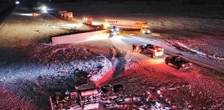 Icy patch causes five semi pile-up on Highway 1