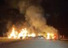 Two arrested after stolen semi catches fire